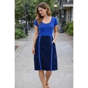 Prairie Underground Blue Two Tone Hemp Sheath Dress Pockets Made in USA Size M